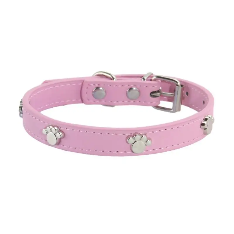 Custom All Season Solid pink Soft PU Leather Durable Paw Neck Strap Adjustable Waterproof Premium Pets Collar