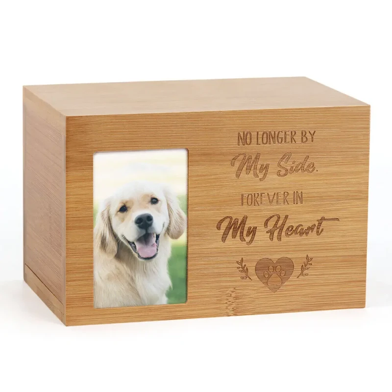 Custom Angel Funeral Cremation Polished Reusable Square Bamboo Wood Keepsake Ash Pet Urns Caskets Dogs