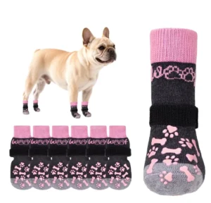 Custom Anti Slip Cotton Dog Socks Soft Sole Prevent Licking Slipping Winter Warm Reversible Adjustable Extra Thick Grip