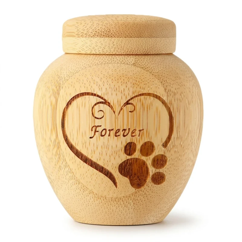 Custom Bamboo Round Pet Urn Small Memorial Sealed Ash Container for Cats and Dogs Funeral Supplies Memorial Box