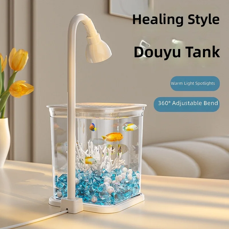 Custom Betta Tank Ultra Clear 360 Rotate LED Light Desktop Aquarium with Cover