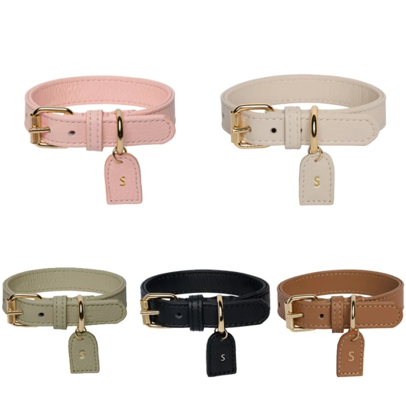 Custom Black Pet Adjustable Fashion Metal Buckle Waterproof Vegan PU Luxury Dog Leather Collar for Puppy Med Dog With Tag