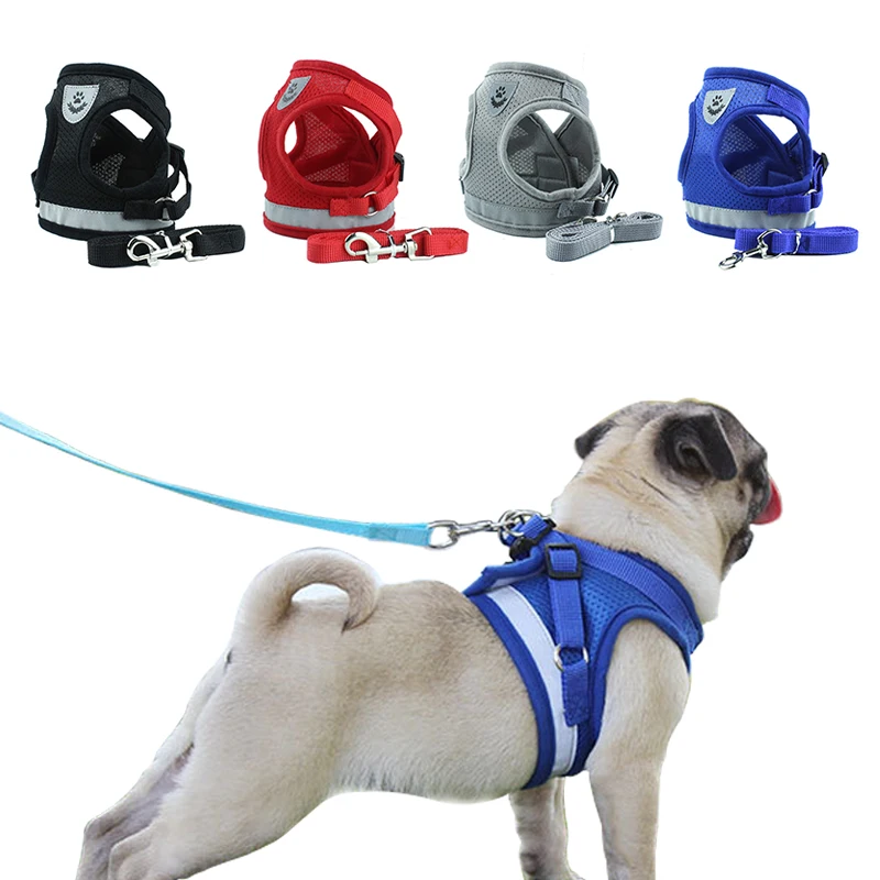 Custom Breathable Vest Harness Leash Adjustable Mesh Nylon Solid Pet Reflective Dog Harness