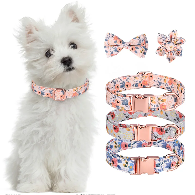 Custom Buckle Dog Collar Leash Set for Dogs Cats Nylon Reflective Quick Release Adjustable Metal Custom Pattern Bandana Pet