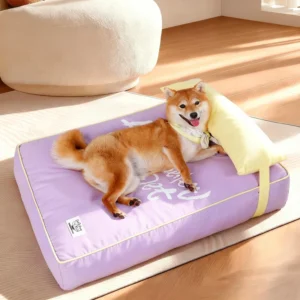 Custom Canvas Large Cooling Dog Bed with Pillow Pet Sleeping Pad for Indoor Cats with Removable Washable Cover