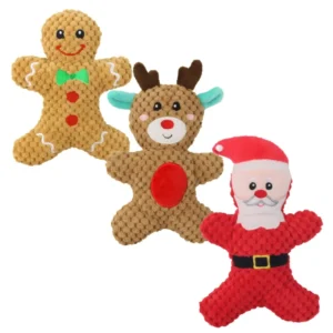 Custom Cartoon Christmas Plush Stuffed Dog Puppy Chew Toys Durable Interactive Squeaky Teeth Cleaning Toy for Aggressive Chewers
