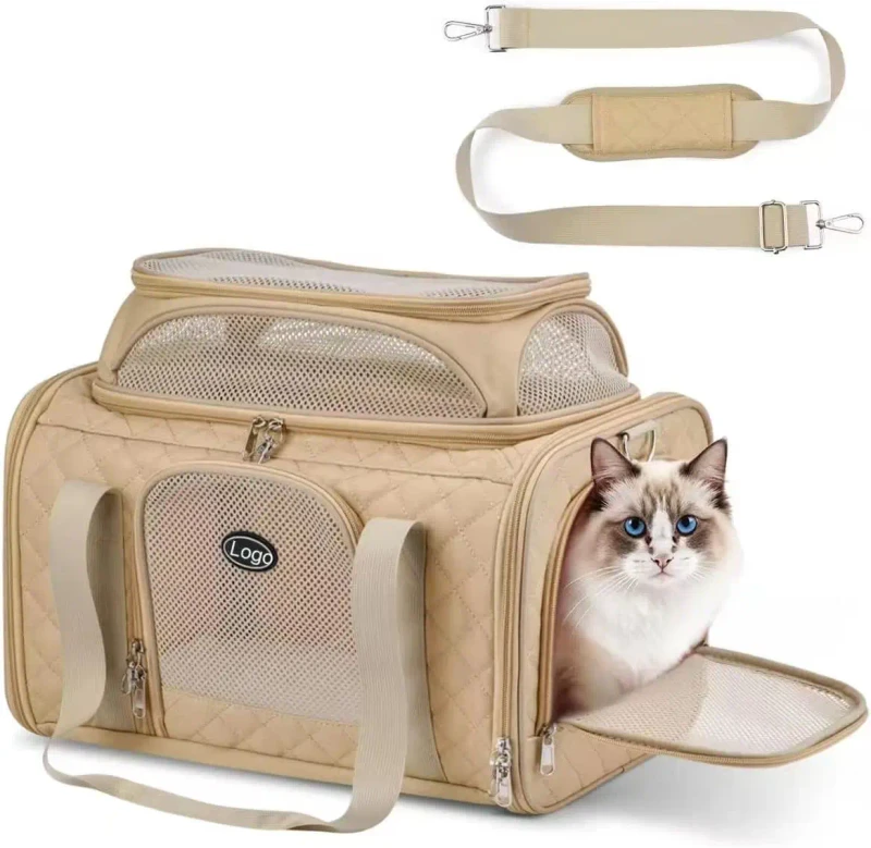 Custom Cat Carrier Airline Approved 17x11x9.5 Inches Durable Top Expandable Soft Sided Pet Travel Carrier Hike for Cats and Dogs