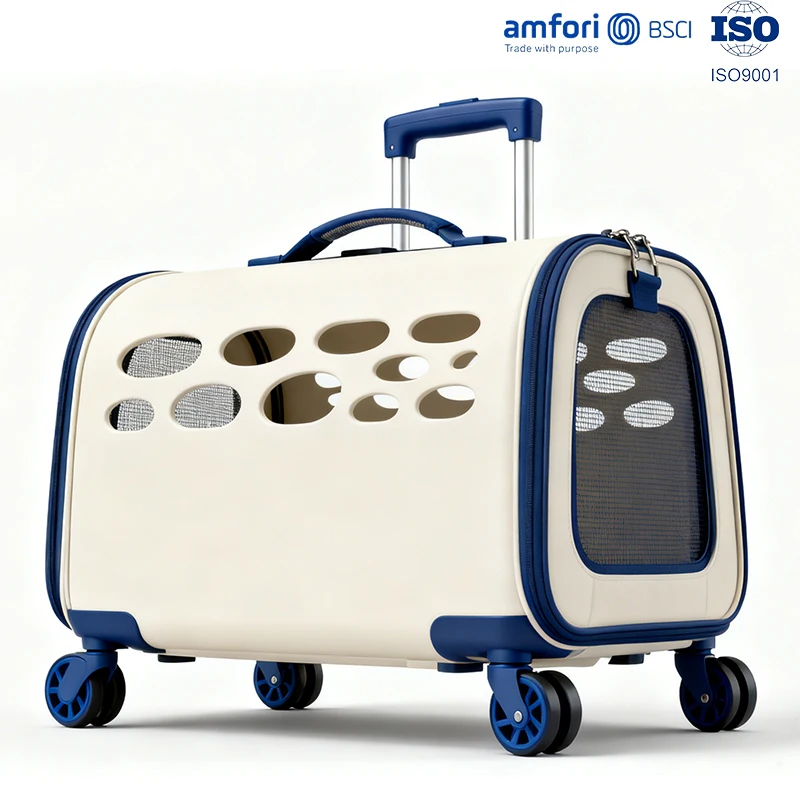 Custom Cat Dog Carrier with Wheels Rolling Pet Carrier with Telescopic Handle Travel Outdoor Airplane Kitten Puppy Roller Bag