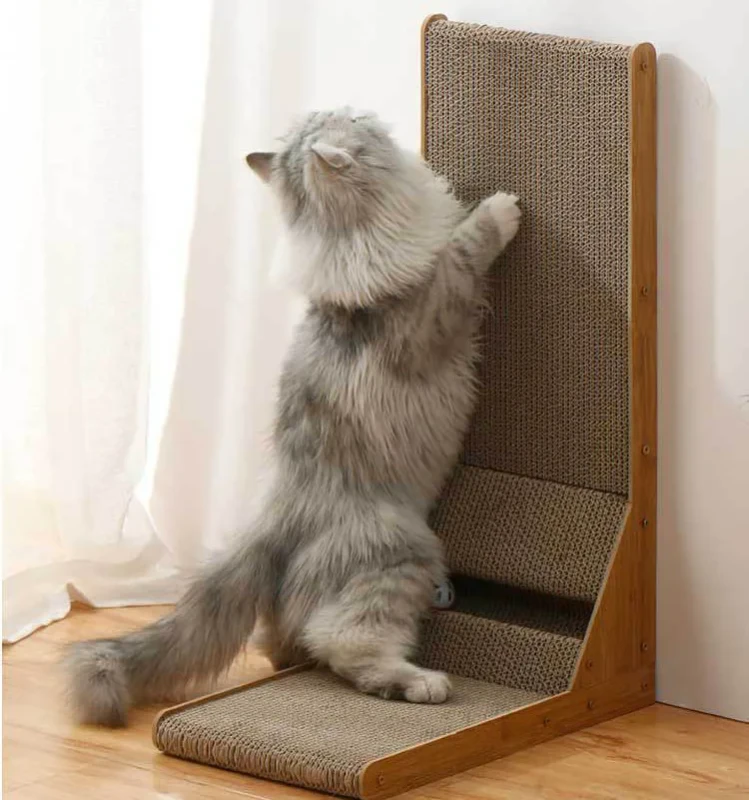 Custom Cat Scratching Post Tree Wood Cat Scratcher Cardboard L Shape Wall Mounted Scratch Pad for Cats