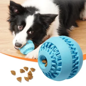 Custom Christmas Rubber Durable Treat Training Puzzle Leakage Interactive Ball Pet Chew Ball Dog Toy Dog Squeaky Toys Ball