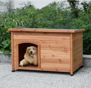 Custom Classic Square Wooden Outdoor Dog House Kennel Solid Wood Pet Bed for Small Breeds All Seasons Animal Pattern