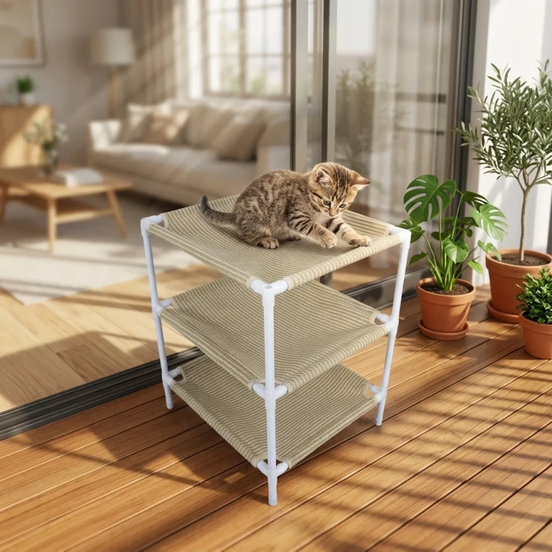 Custom Color Tubular Support Washable Sisal Fabric Mesh Mat Low Profile Stable Structure Cozy Elevated Cat Bed Scratcher