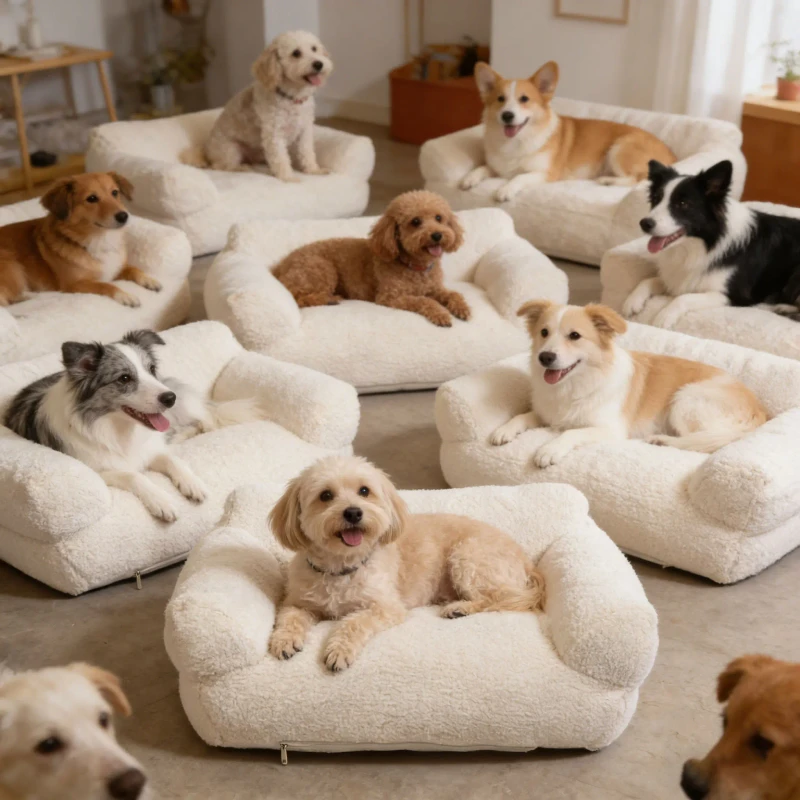 Custom Cute Durable Dog Bed Soft Luxury Washable Removable Calming Pet Sofa