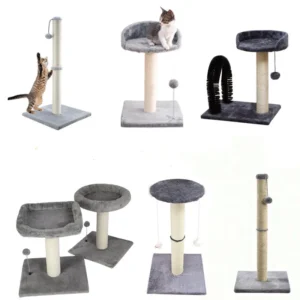 Custom Dark Grey Wooden Sisal Cat Tree With Platform Scratch Resistant Cat Scratcher for Kitten Play and Rest