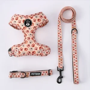 Custom Design Puppy Pet Dog Harness Leash Collar Lead Adjustable Bandana Breathable Cat Pet Harness Vest Dog Harness Sets