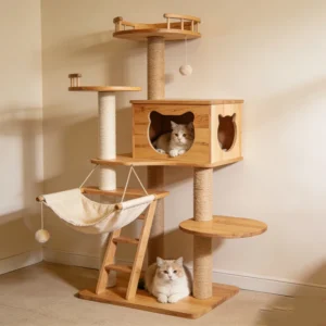 Custom Design Sisal Modern Luxury Wooden Indoor Pet Cat Climbing Frame Scratcher Cardboard White Cat Trees and Scratcher