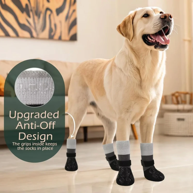 Custom Design Thick Cotton Knitted Breathable Dog Anti Slip Paw Socks Protector Hot Cold Pavement Shoes