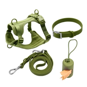 Custom Dog Harness Set Breathable Arnes Para Perros Durable Silicon Dog Collar Waterproof PVC Dog Harness and Leash Set