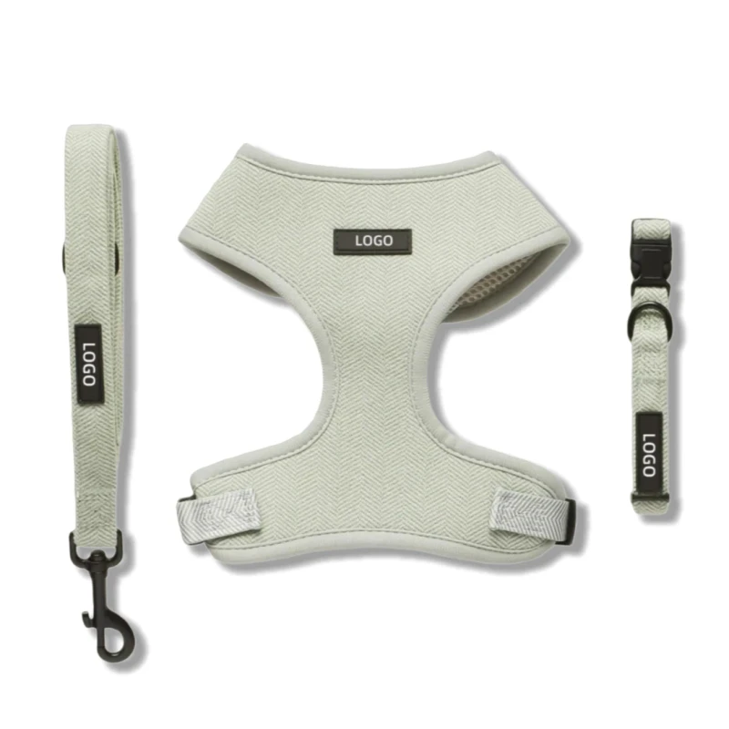 Custom Dog Harness Sets Luxury Personalized Pet Harness Set Collar Leash Poop Bag Holder Adjustable Luxury Tweed Dog Harness