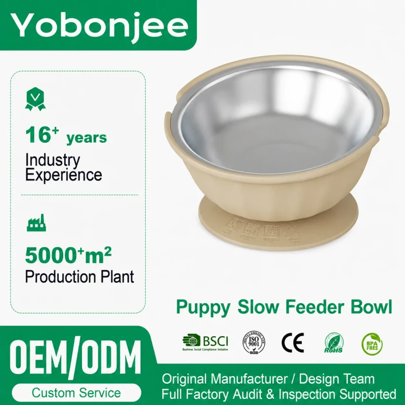 Custom Easy Carry Silicone Pet Food Bowl Puppy Slow Feeder Non Spill Stainless Steel Non Skid Dog Cat Lick Bowl
