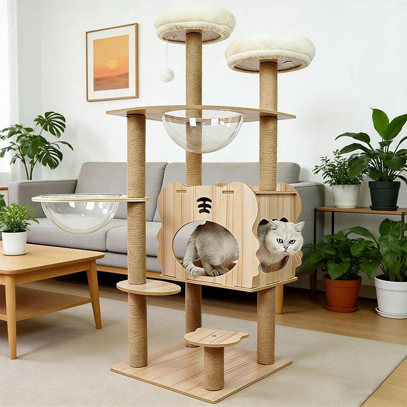 Custom Eco-Friendly Cat Scratcher Tree Tower Sisal Post Pets Hammock Climbing Frame Scratching Board for Indoor Cats