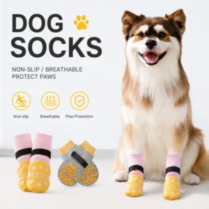 Custom Eco Friendly Cotton Animal Pattern Anti Slip Pet Socks Silicone Grip Sole Adjustable Strap for Dogs OEM Private Label