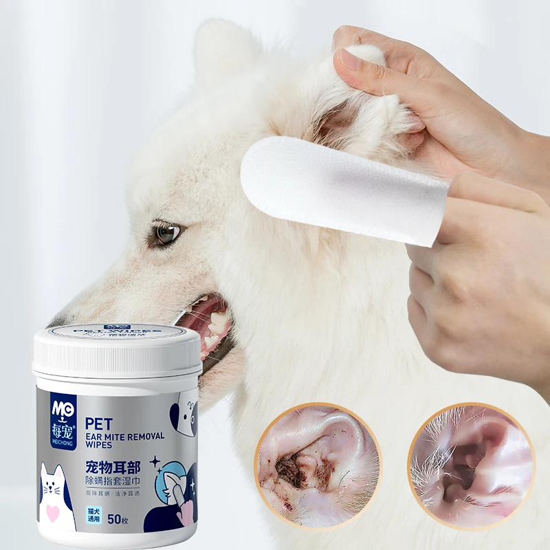Custom Eco Friendly Organic Pet Ear Cleaning Finger Wipes Natural Ingredients Alcohol Free Extra Soft for Cats Dogs