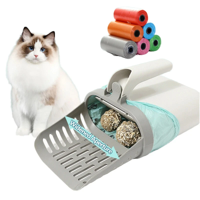 Custom Eco Friendly Plastic 2 in 1 Integrated Cat Litter Scooper & Shovel with Detachable Cleaning and Garbage Bag