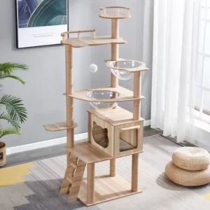 Custom Eco-friendly Cat Climbing Trees with Scratching Post Large Integrated Wooden Cat House
