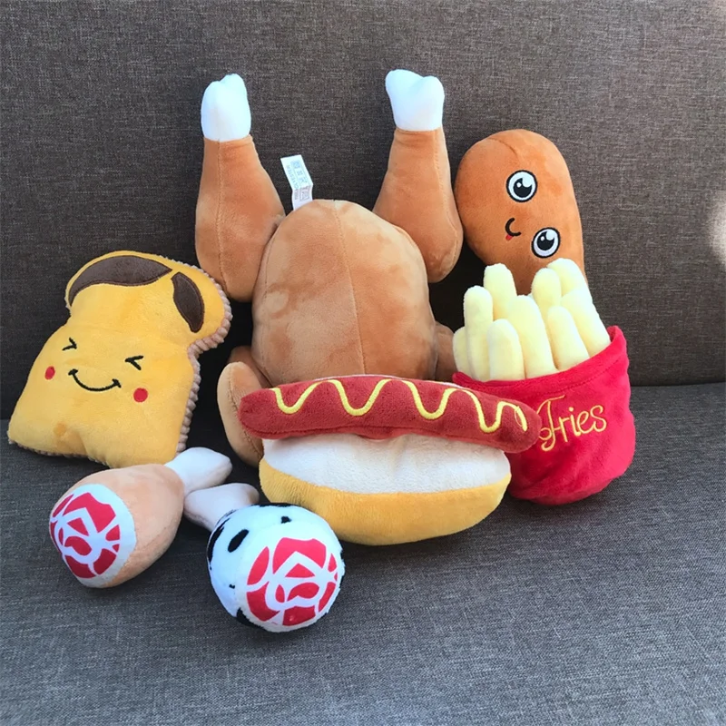 Custom Fast Food Series Pet Dog Soft Plush Toys Durable PP Cotton Filled Super Soft Plushie Dolls