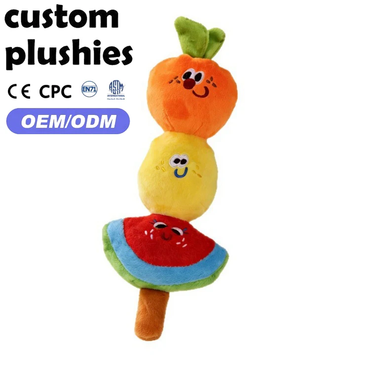 Custom Fruit Tanghulu Plush Pet Toy with Crinkle and Squeaker Interactive Chew Toy for Dogs