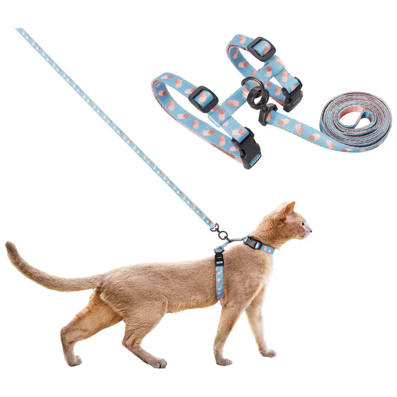 Custom Good Quality Pet Walking Lead Nylon H Shape Cat Harness and Leash Set RIBBONS Quick Release Solid Pet Collars Leashes
