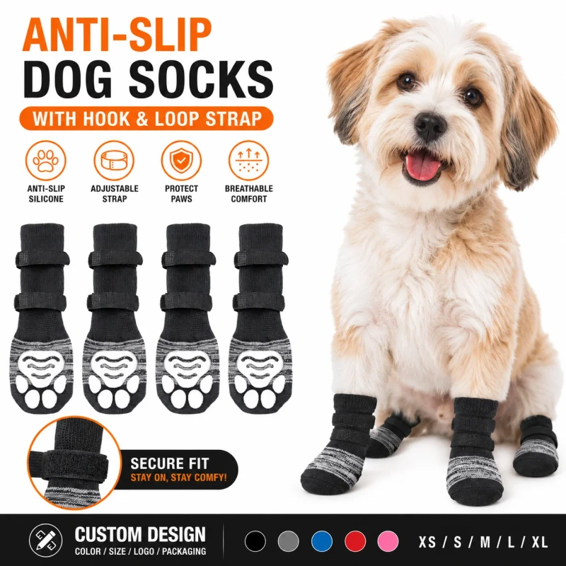 Custom Grip Socks Hook Loop Pet Socks Dog Shoes for All Season Indoor Paw Protection