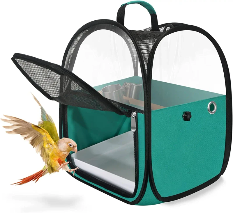 Custom Lightweight Bird Travel Cage Pet Carrier Breathable Birdcage Bag with Perch Foldable 38*26cm ABS and Metal