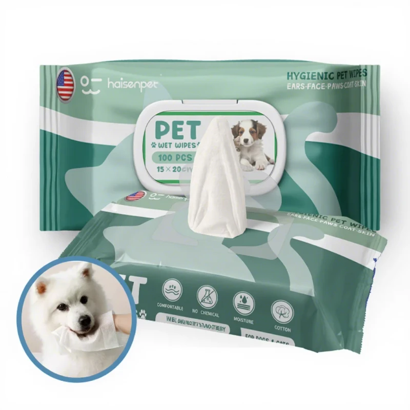 Custom Logo 100 Pcs 15*20Cm Pop Top Lid Soft Non-Woven Fabric Biodegradable Dog Pet Wet Wipes