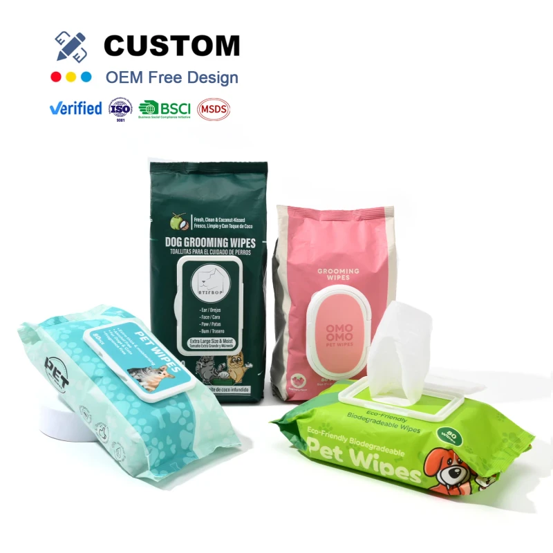 Custom Logo 80 100Pcs Organic Biodegradable Eco Friendly Soft Non Woven Pet Wet Grooming Wipes for Cats Dogs