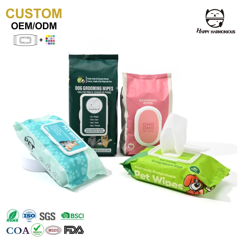 Custom Logo 80 100Pcs Organic Biodegradable Eco Friendly Soft Pet Wet Grooming Wipes for Dog and Cat Cleaning