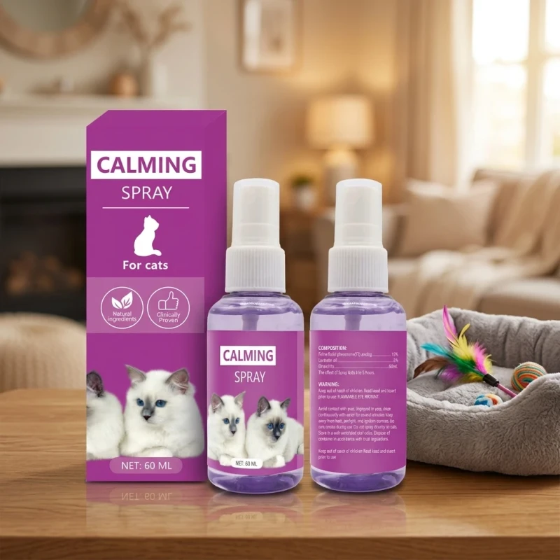 Custom Logo Cat Calming Pheromone Spray 60ml Natural Lavender Anxiety Relief Spray for Cats Stress Management