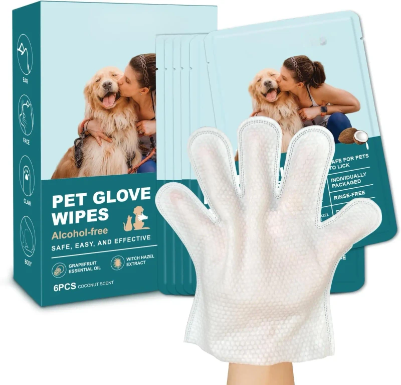 Custom Logo Disposable Pet Cleaning Gloves Soft Wet Wipes for Dogs Cats Private Label