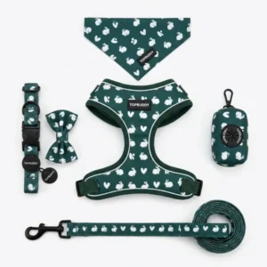 Custom Logo Dog Walking Set 6 Piece Harness Collar Leash Poop Bag Holder Bow Tie Bandana for All Dog Breeds