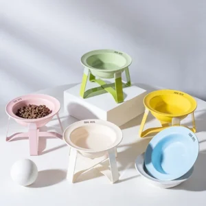 Custom Logo Elevated Ceramic Pet Bowl Design Neck Protection Detachable Stand Feeder Pet Bowls Feeders for Cat Small Dog