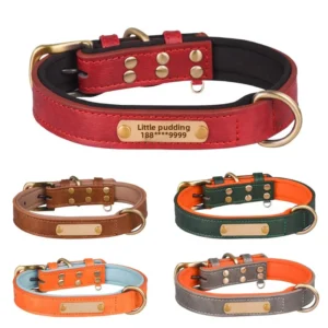 Custom Logo Heavy Duty Collar Personalized Pet ID Name High Quality Cowhide Leather Luxury Other Pet Collars
