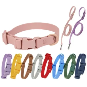 Custom Logo Heavy Duty Waterproof PVC Coated Dog Collar and Leash Set Strong Rubber Pet Lead for Medium Large Dogs
