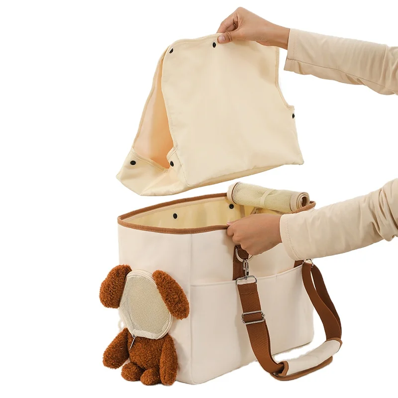 Custom Logo Luxury Foldable Shoulder Hiking Tote Poop Pet Carrier Bag for Dogs with Waterproof Feature Waste Pockets for Travel