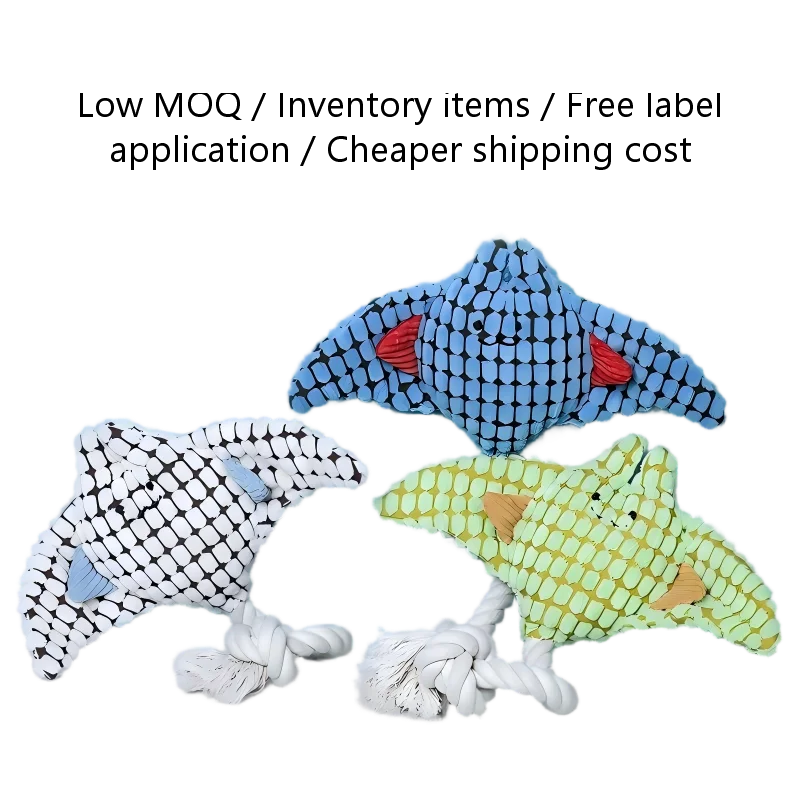Custom Logo Manta Ray Plush Squeaky Dog Toy OEM Interactive Pet Chew Toy