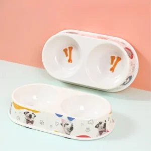 Custom Logo Melamine Double Pet Bowls Non Slip Food Water Feeder Durable BPA Free Melamine Double Pet Bowls for Dogs Cats