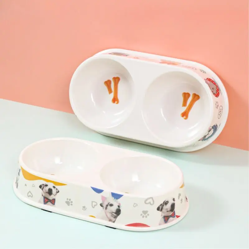 Custom Logo Melamine Double Pet Bowls Non Slip Food Water Feeder Durable BPA Free Melamine Double Pet Bowls for Dogs Cats