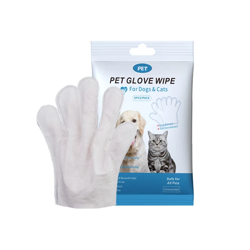 Custom Logo No Rinse Hypoallergenic Disposable Pet Cleaning Bathing Glove Grooming Wipes for Dogs and Cats