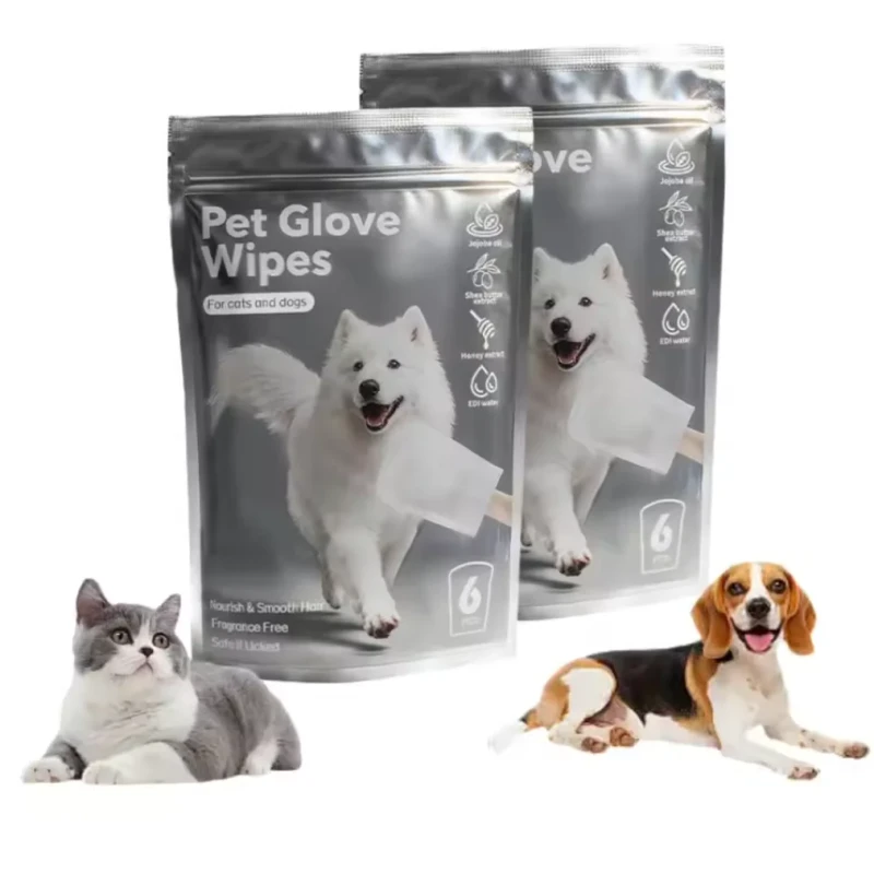 Custom Logo OEM Rinse Free Hypoallergenic Deodorizing Dog Gloves Wipes for Grooming