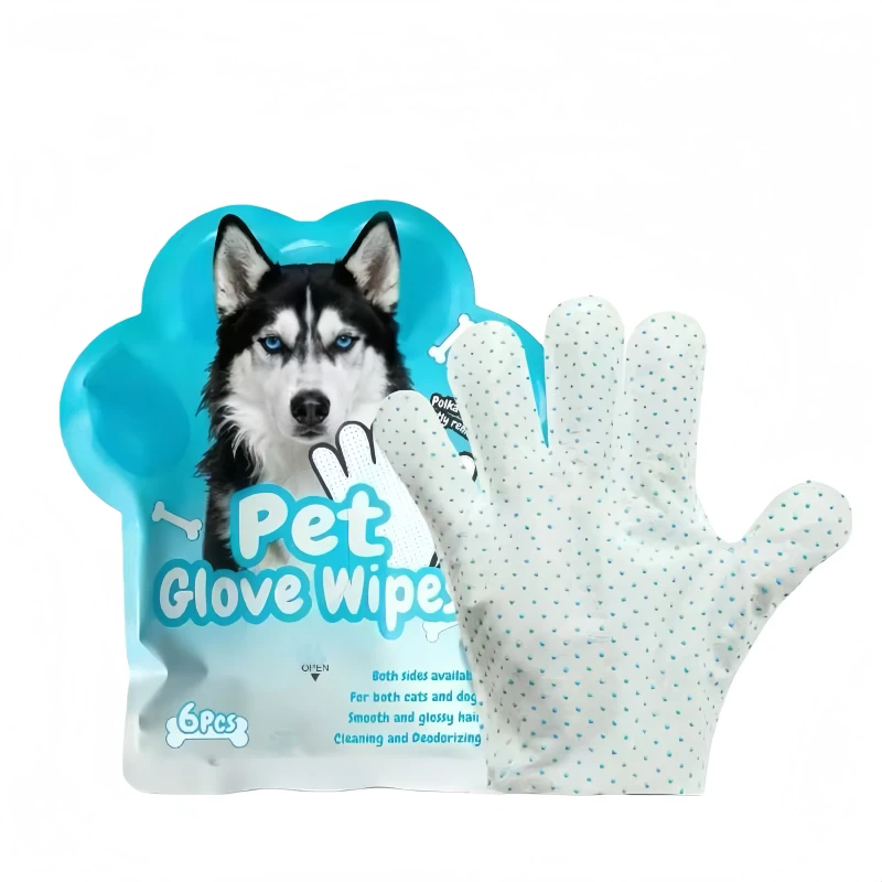 Custom Logo Pet Glove Wipes Pearl Pattern Fiber Material No-Rinse Hypoallergenic Deodorizing Wet Wipes for Dogs Cats